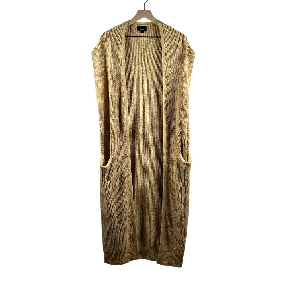 Lumiere - Woman's Sleeveless Cardigan Duster Knit Grey Excellent Condition Long